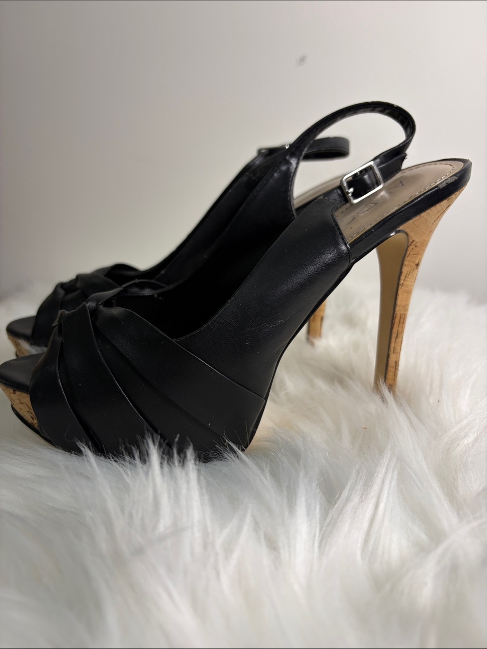 Aldo Black Slingback Peep-Toe Heels with Cork Stiletto